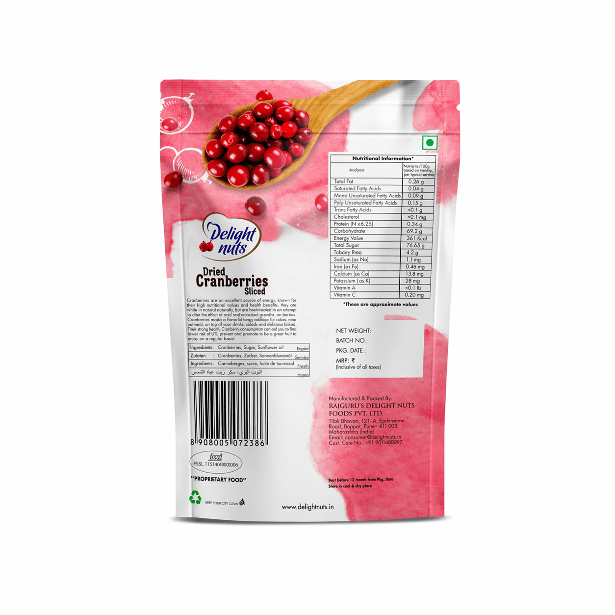 Delight Nuts Dried Cranberries thumbnail 2